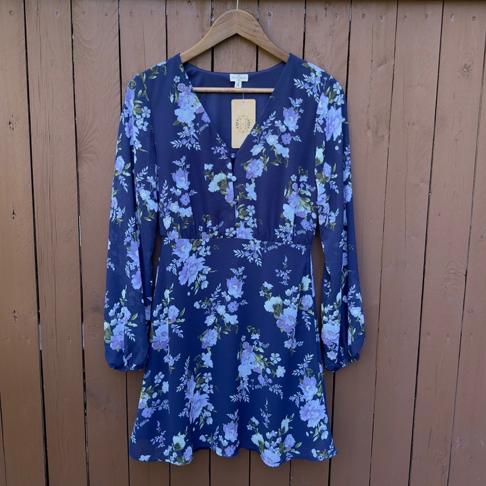 Mason & Belle | StitchFix NWT Size Small Mallorca Blouson Sleeve Navy Dress